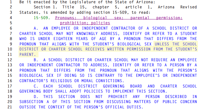 Arizona Senate Panel Debates Parental Rights’ School ‘Pronouns’ Bill