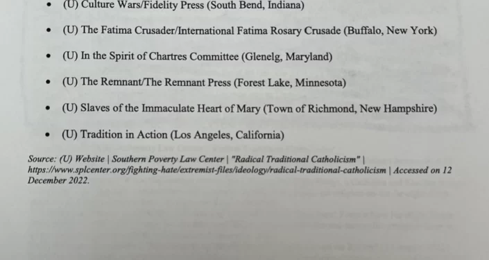 WHISTLEBLOWER DOCS: FBI Cites Southern Poverty Law Center in Report on ‘Radical-Traditionalist Catholic Ideology’