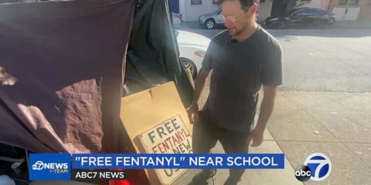 Homeless Sex-Offender Camped Across From School With Sign Offering ‘Free Fentanyl’