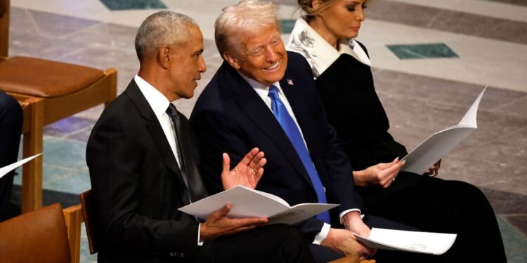 Trump And Obama Seen Chatting At Jimmy Carter Funeral, Earn Glare From Kamala