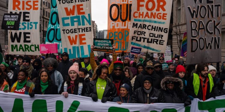 Anti-Trump Protesters Attend 2025 Women’s March